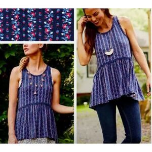 Matilda Jane Beyond The Horizon Tank Top Floral‎ Blue Racerback Womens Medium
